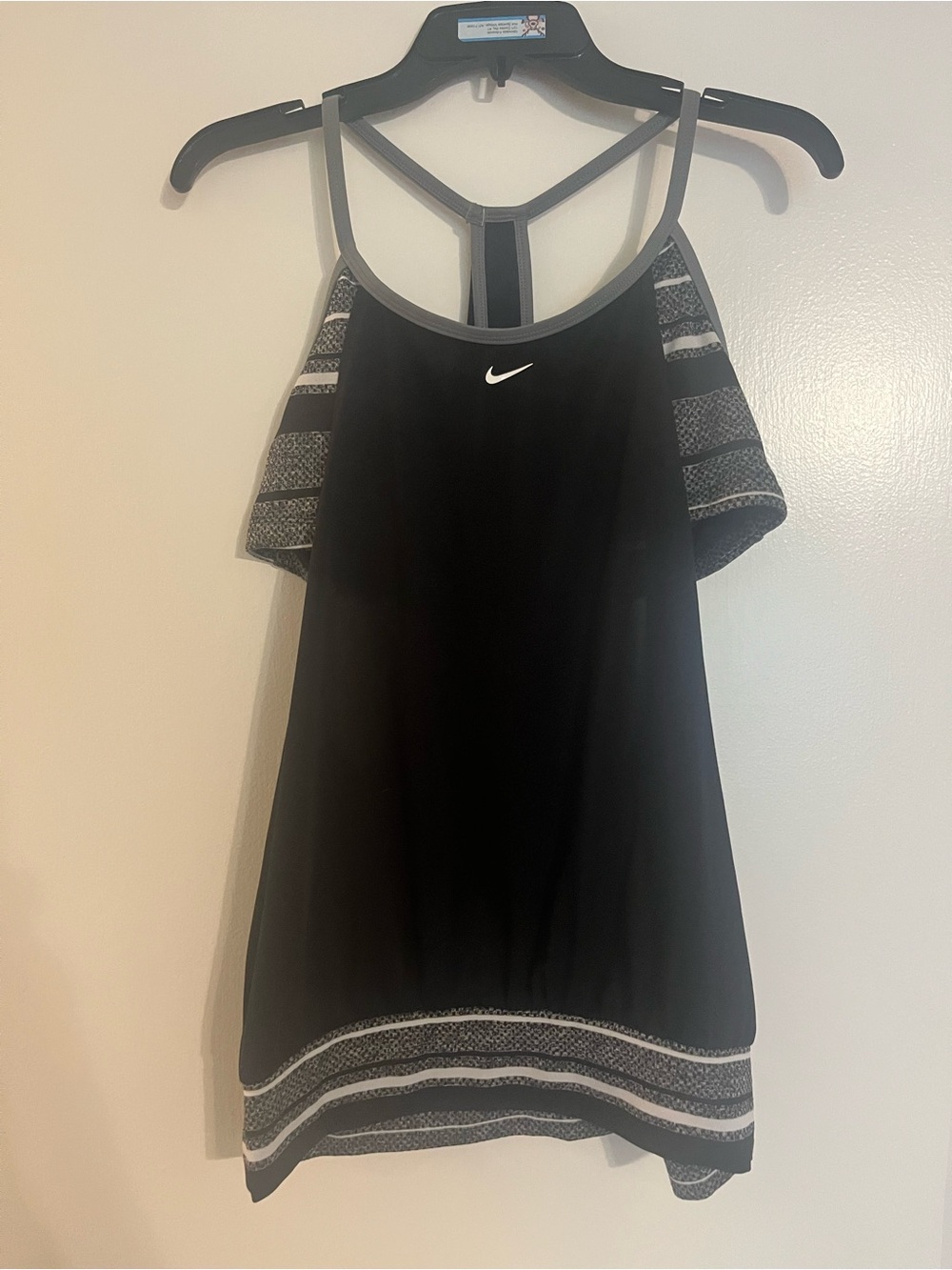 Nike Black Tank with Gray Patterned Sleeve and Hem Accents